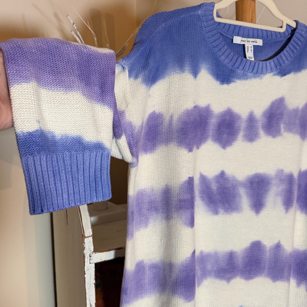 NWOT Peace Love World M Purple/White/Blue Tie-dye Striped Sweater Oversized Soft - Picture 4 of 6